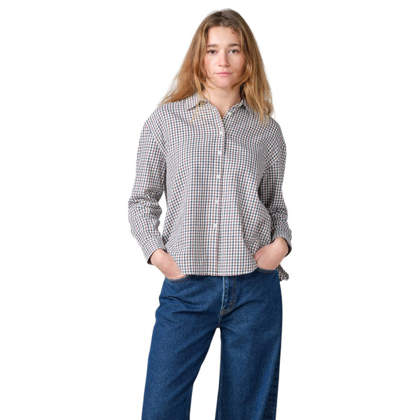 Klitmøller W Ofelia Short Check Shirt (cream/burgundy/navy)