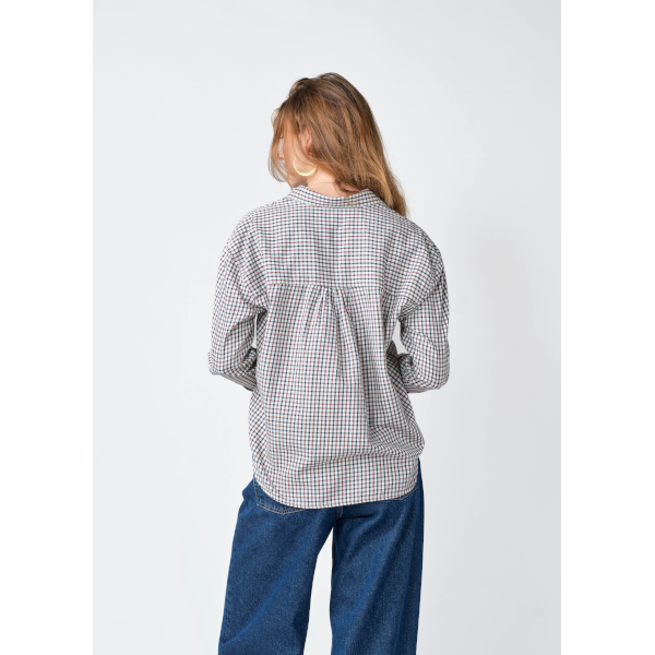 Klitmøller W Ofelia Short Check Shirt (cream/burgundy/navy)