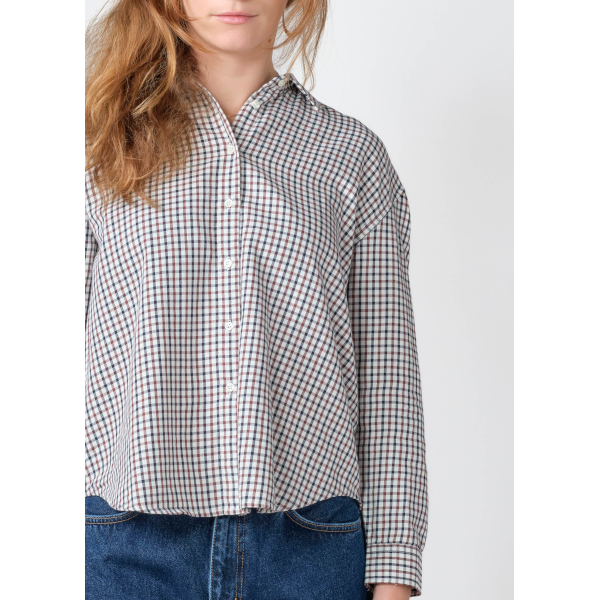 Klitmøller W Ofelia Short Check Shirt (cream/burgundy/navy)